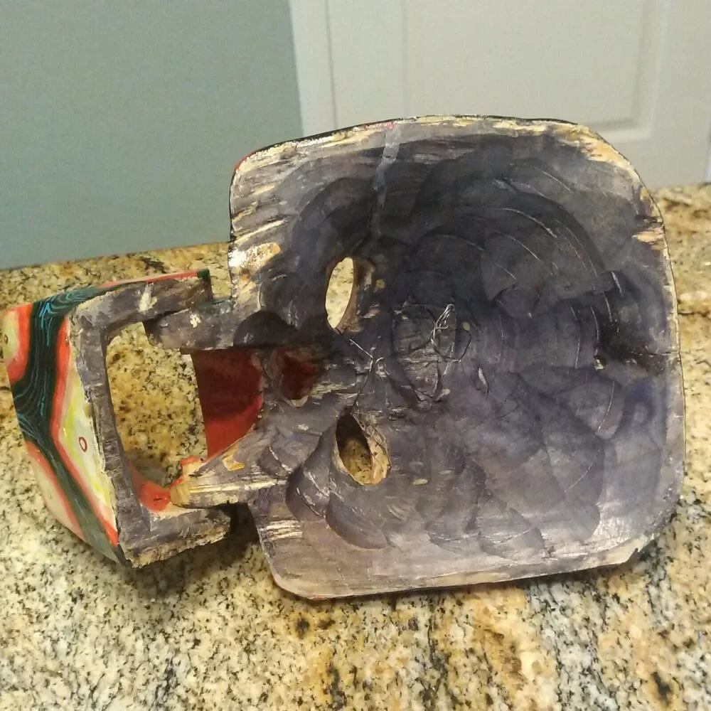 GUATEMALAN MEXICAN MOVABLE SKULL MASK TRANSFORMATION WOODEN FOLK ART HAND CARVED